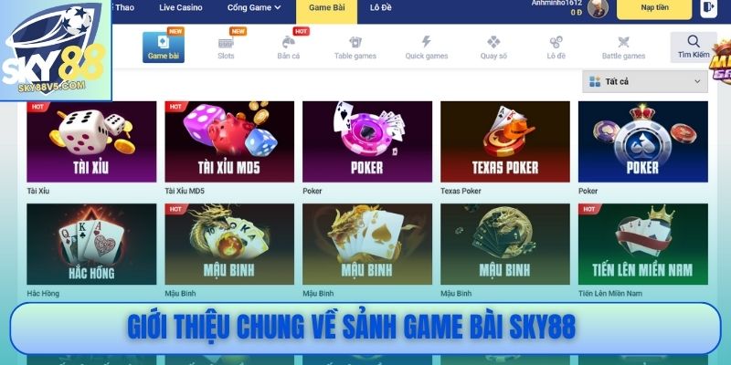 Giới thiệu chung về sảnh game bài Sky88