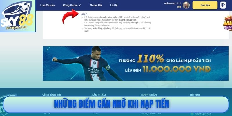 Những điểm cần nhớ khi nạp tiền 