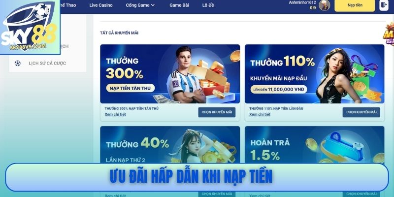 Ưu đãi hấp dẫn khi nạp tiền